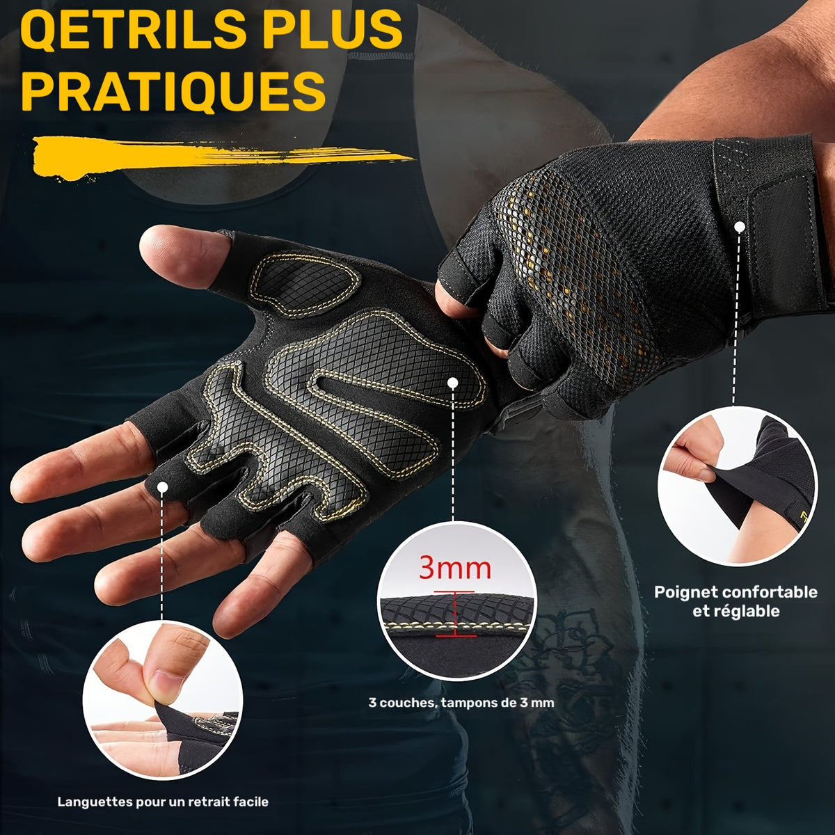 Gants de musculation antidérapants, 4 coloris