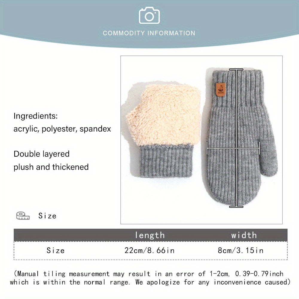 Gants mitaines doublés thermiques en laine, 5 coloris