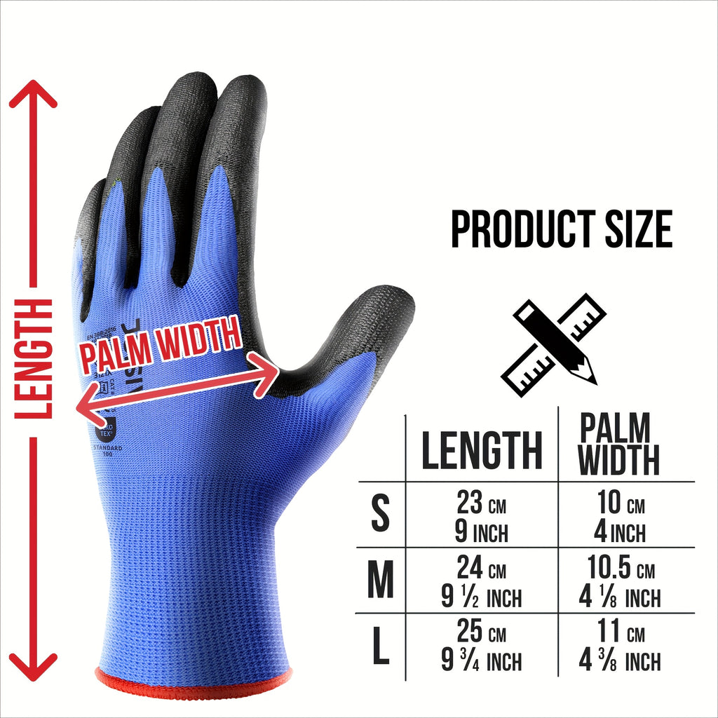 Gants de travail en maille enduite — lot de 16 paires