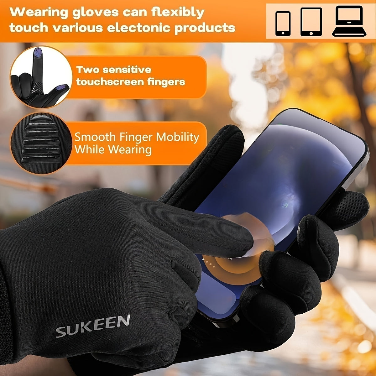 Gants fins en maille, noir