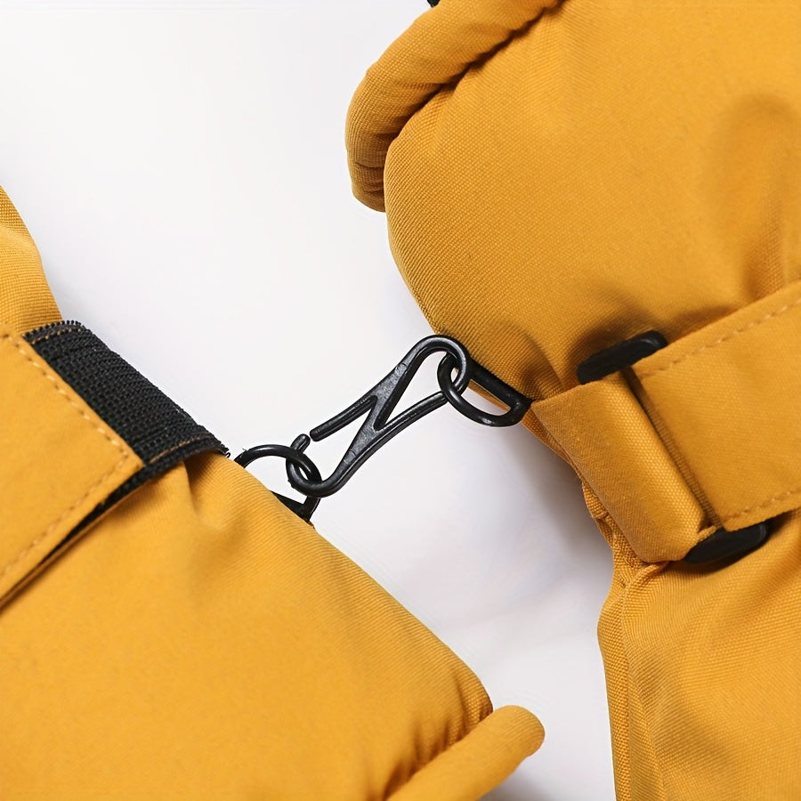 Gants de ski imperméables à sangle de poignet en maille, jaune
