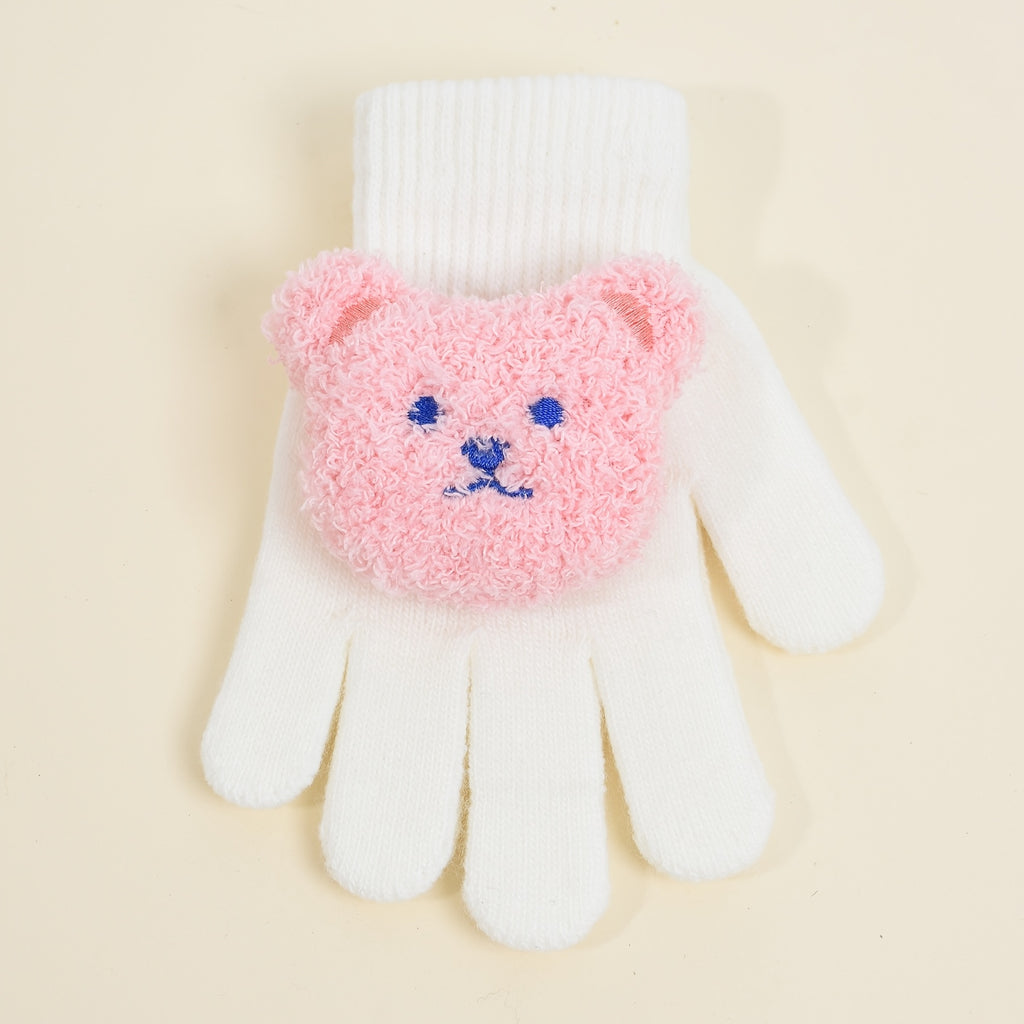 Gants à motif ourson à poignet côtelé en maille pour enfant