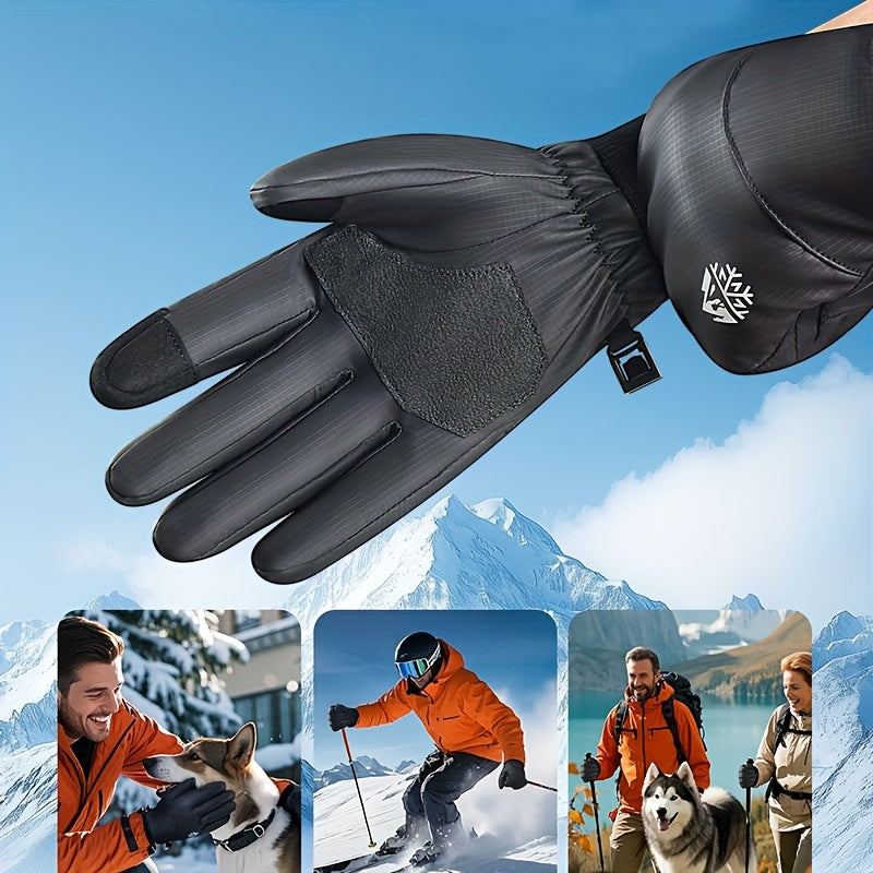 Gants tactiles coupe-vent thermiques en simili cuir, couleur gris foncé