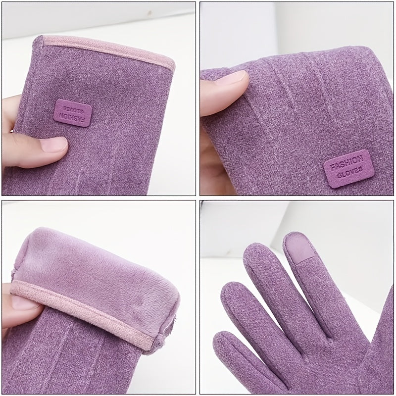Gants tactiles à étiquette cousue en maille, rose