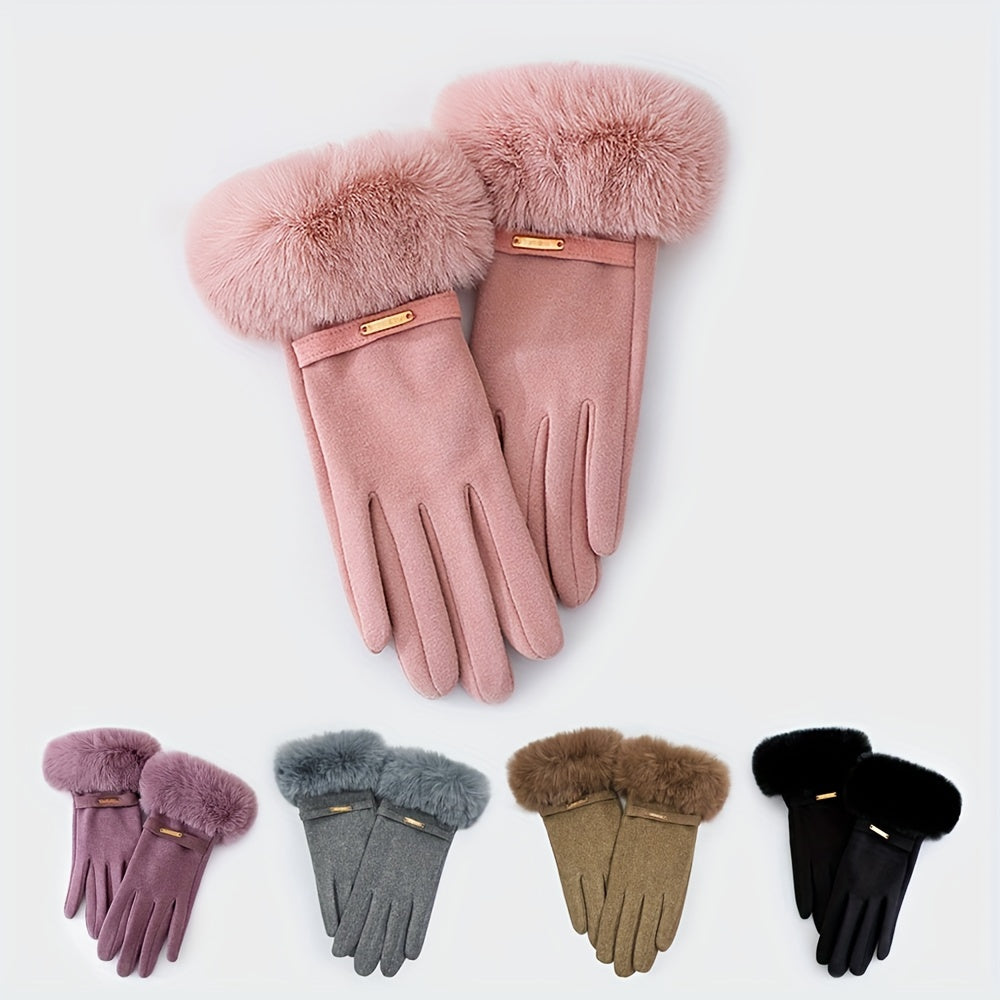 Gants à revers de fourrure en suédine