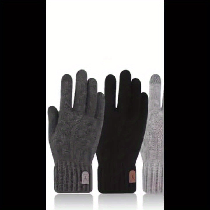 Gants tactiles en maille torsadée à étiquette cousue às rennes
