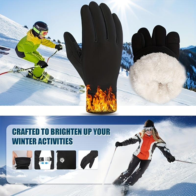 Gants de ski tactiles à sangle de poignet en simili cuir