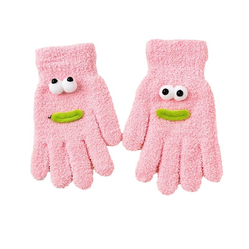 Gants en peluche pour enfant, couleur café