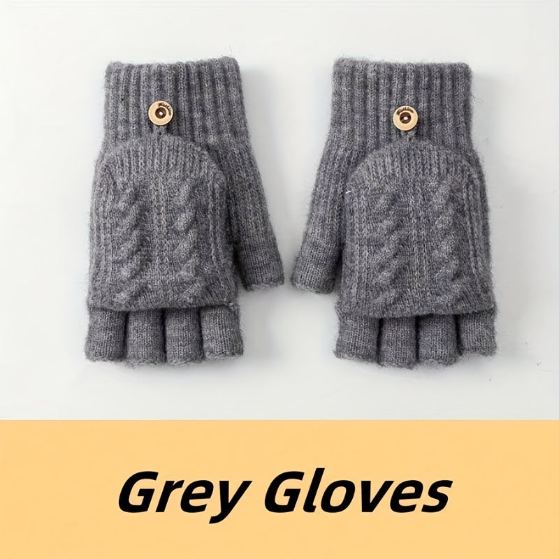 Gants-moufles à rabat en maille torsadée à boucle