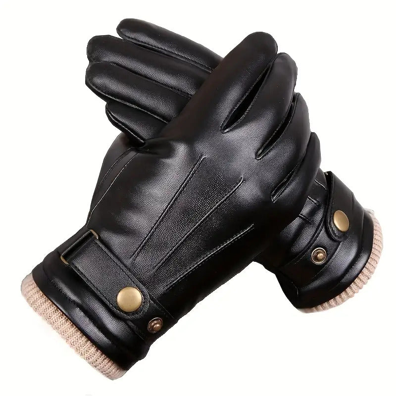 Gants tactiles thermiques en cuir, 2 coloris