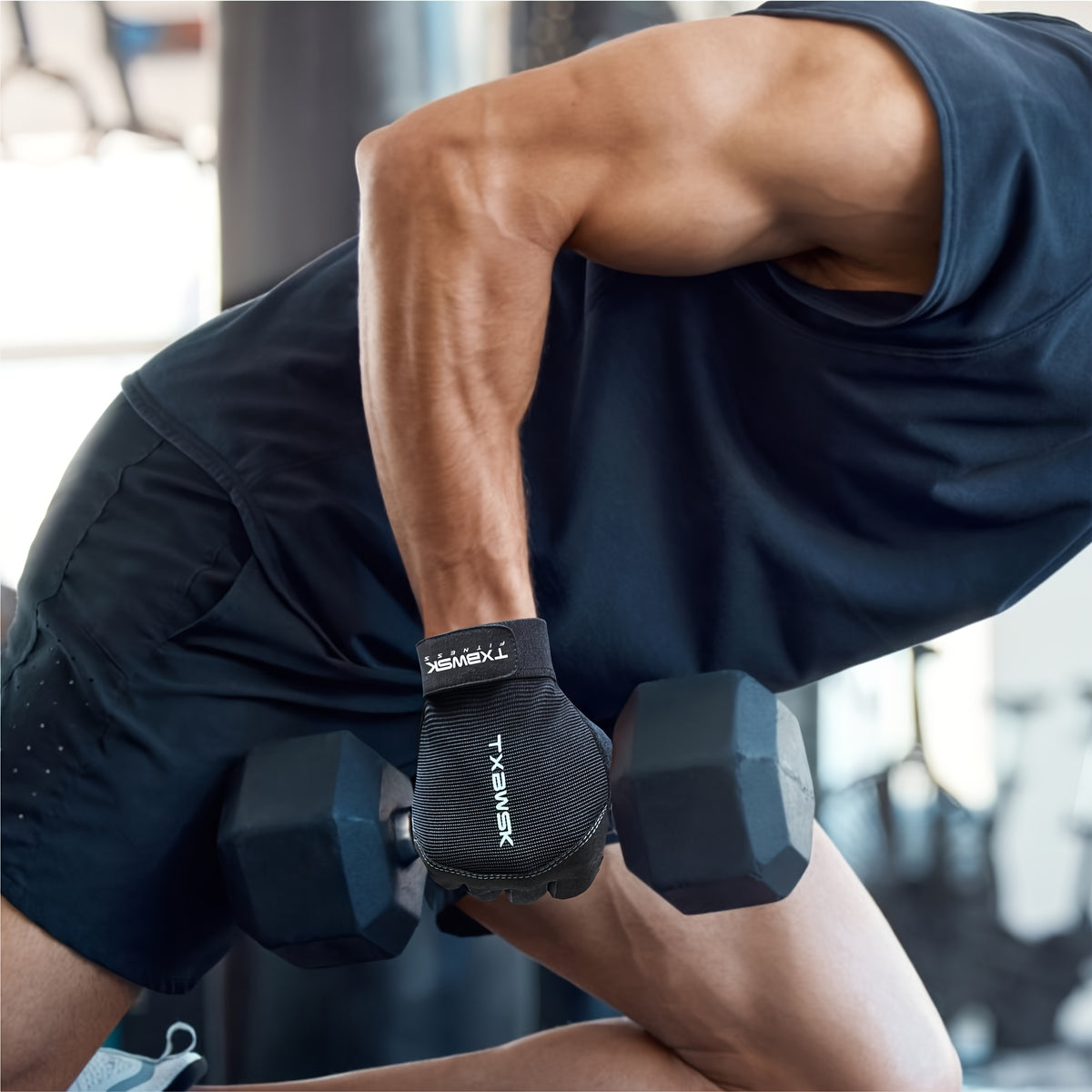 Gants de musculation sans doigts antidérapants en maille, noir
