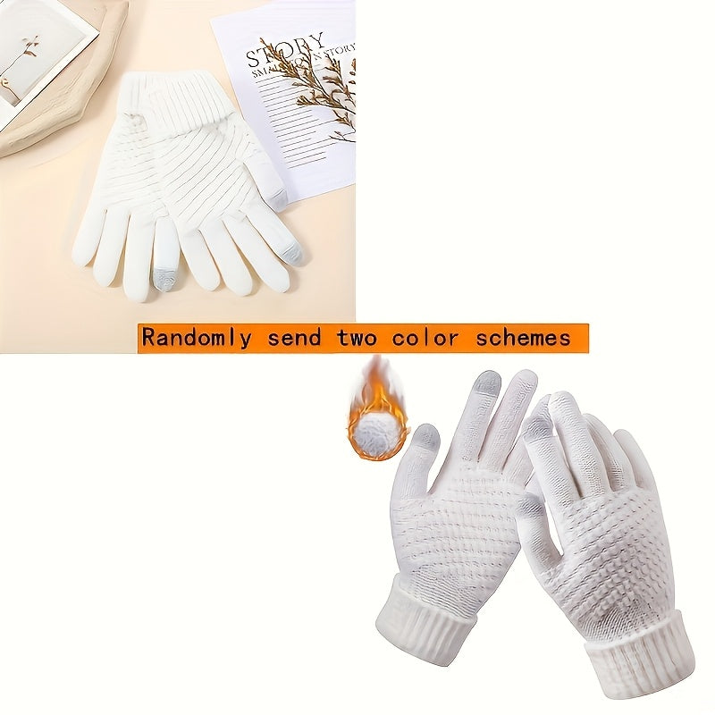 Gants tactiles à poignet côtelé doublés peluche en maille — lot de 2 paires