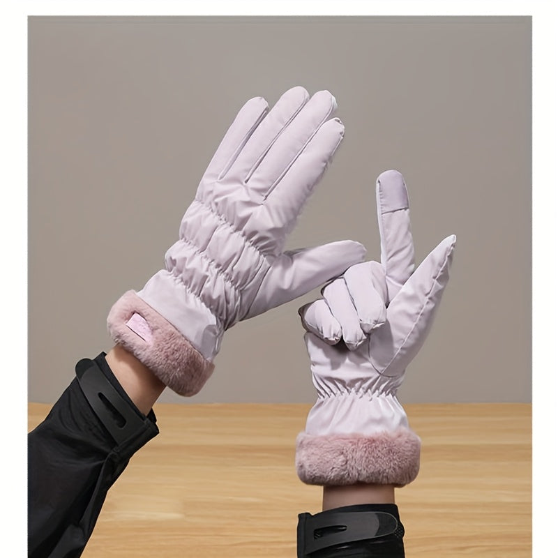 Gants de ski antidérapants à revers de fourrure