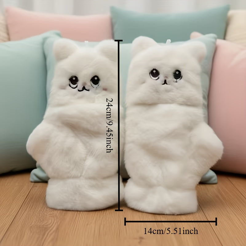 Gants-moufles tactiles à rabat en peluche brodés