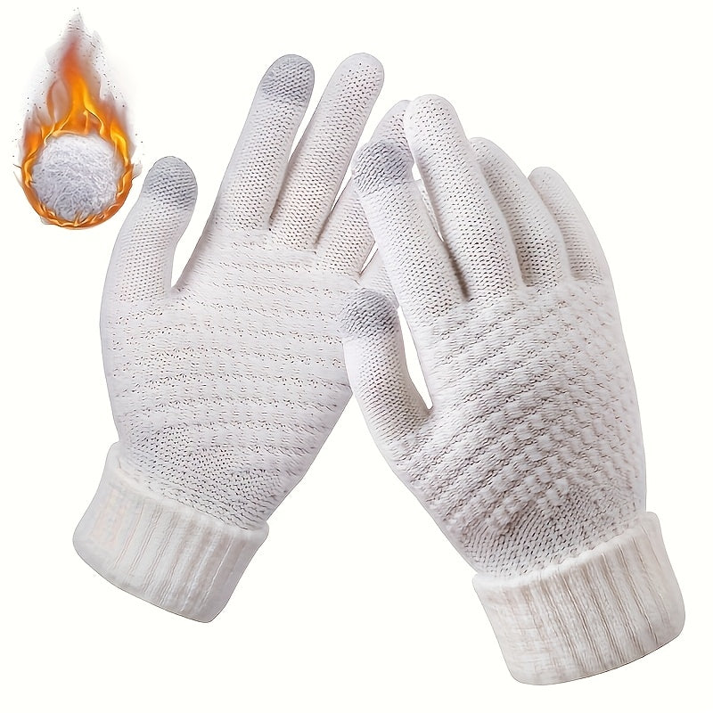 Gants tactiles à poignet côtelé doublés peluche en maille — lot de 2 paires