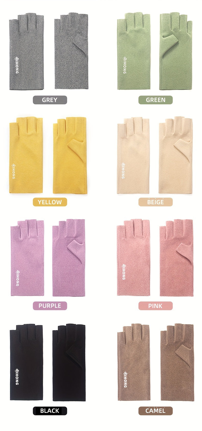 Gants sans doigts thermiques en maille, 8 coloris