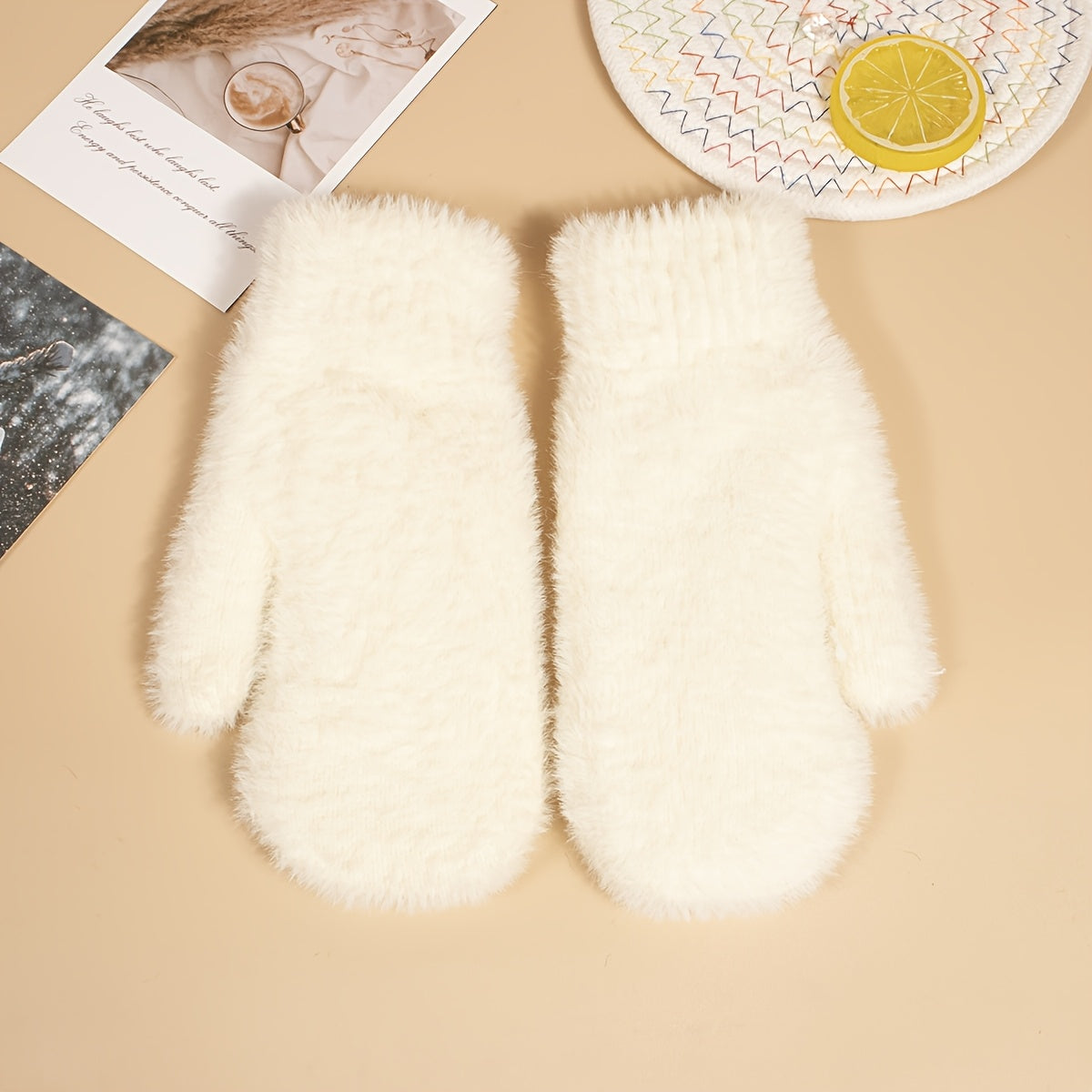 Moufles en peluche, beige