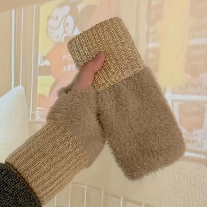 Mitaines tactiles à poignet large en peluche