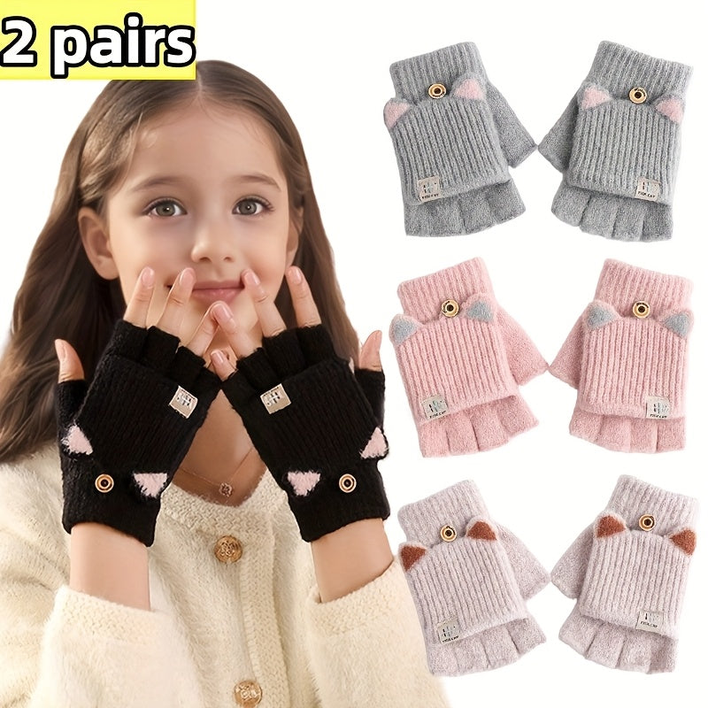 Gants sans doigts thermiques en maille, 8 coloris, automne-hiver
