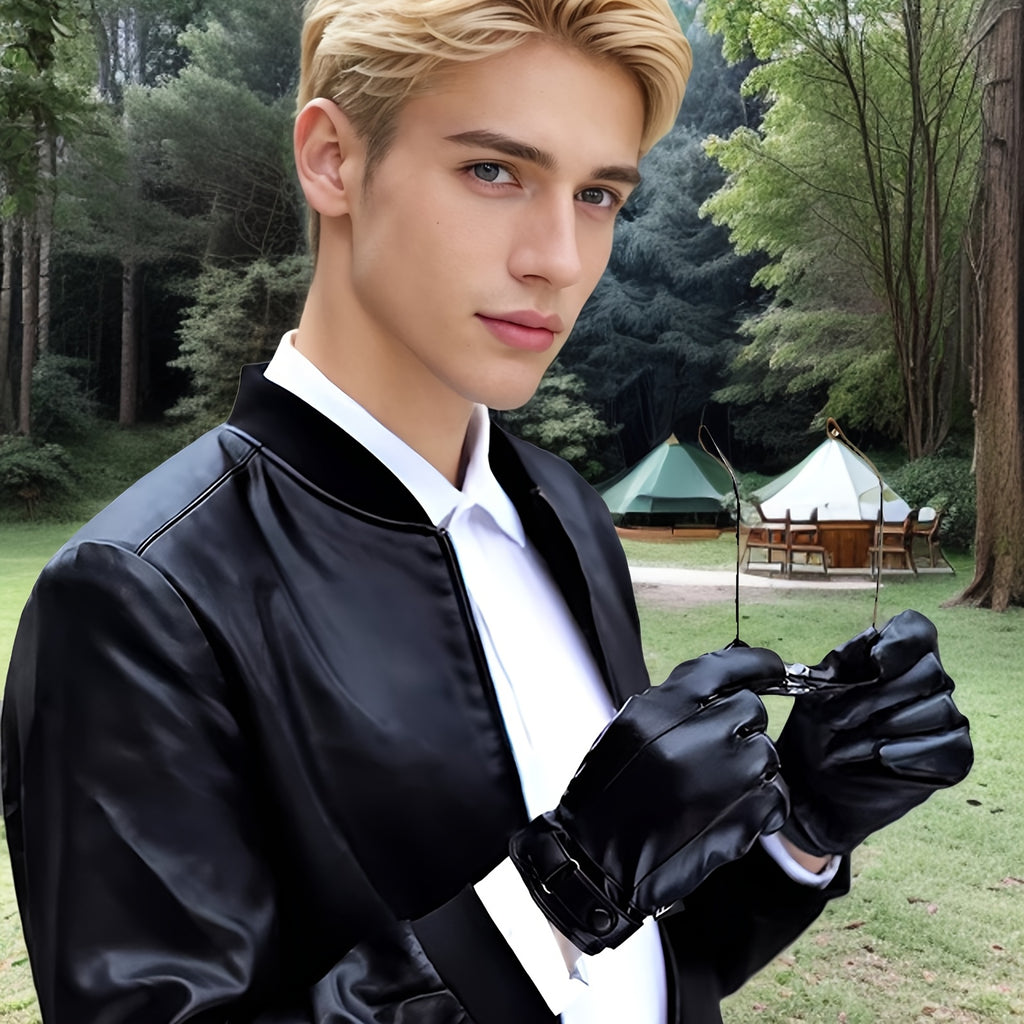 Gants thermiques de vélo en cuir, noir, noir