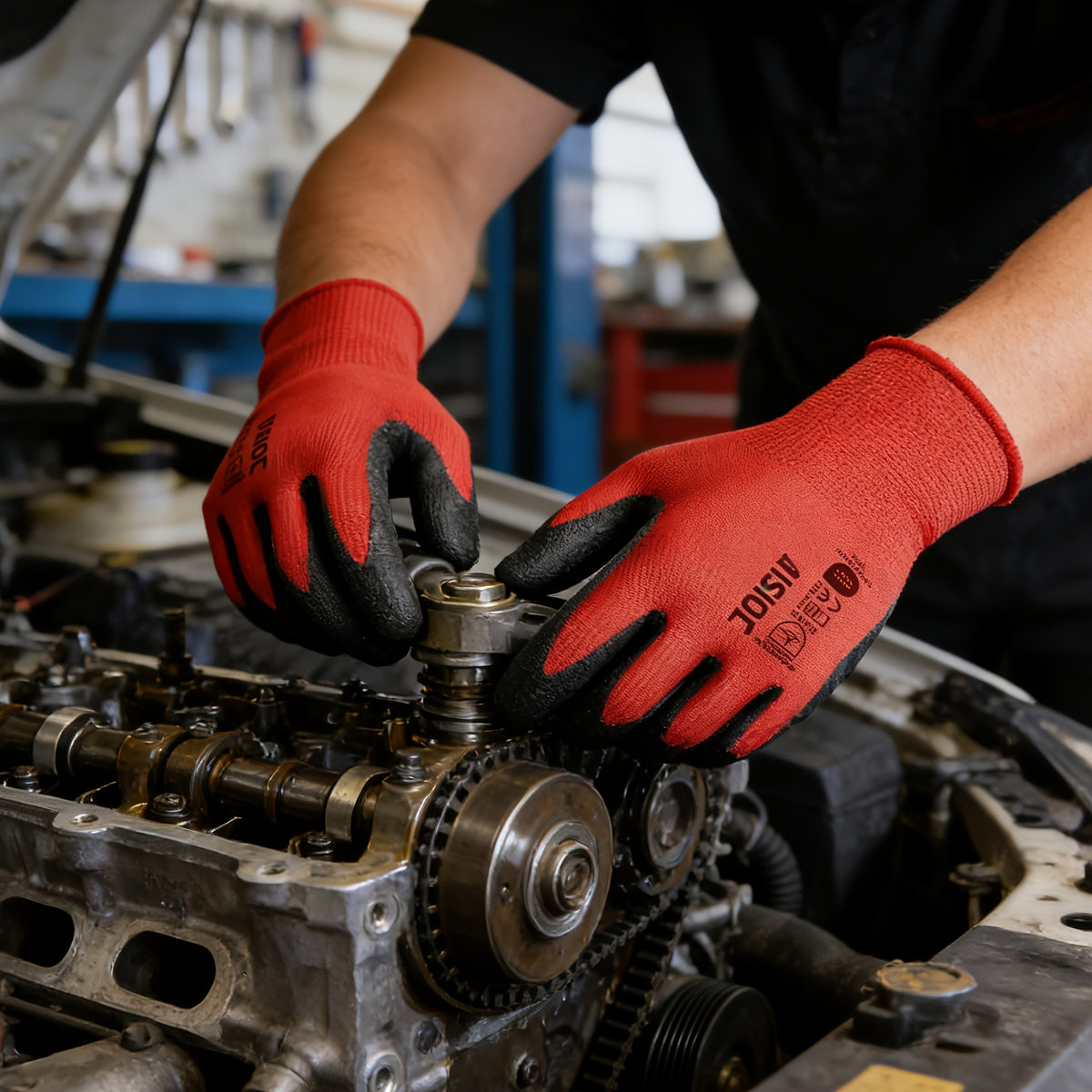 Gants de travail respirants en maille enduite à sans couture (modèle 2)