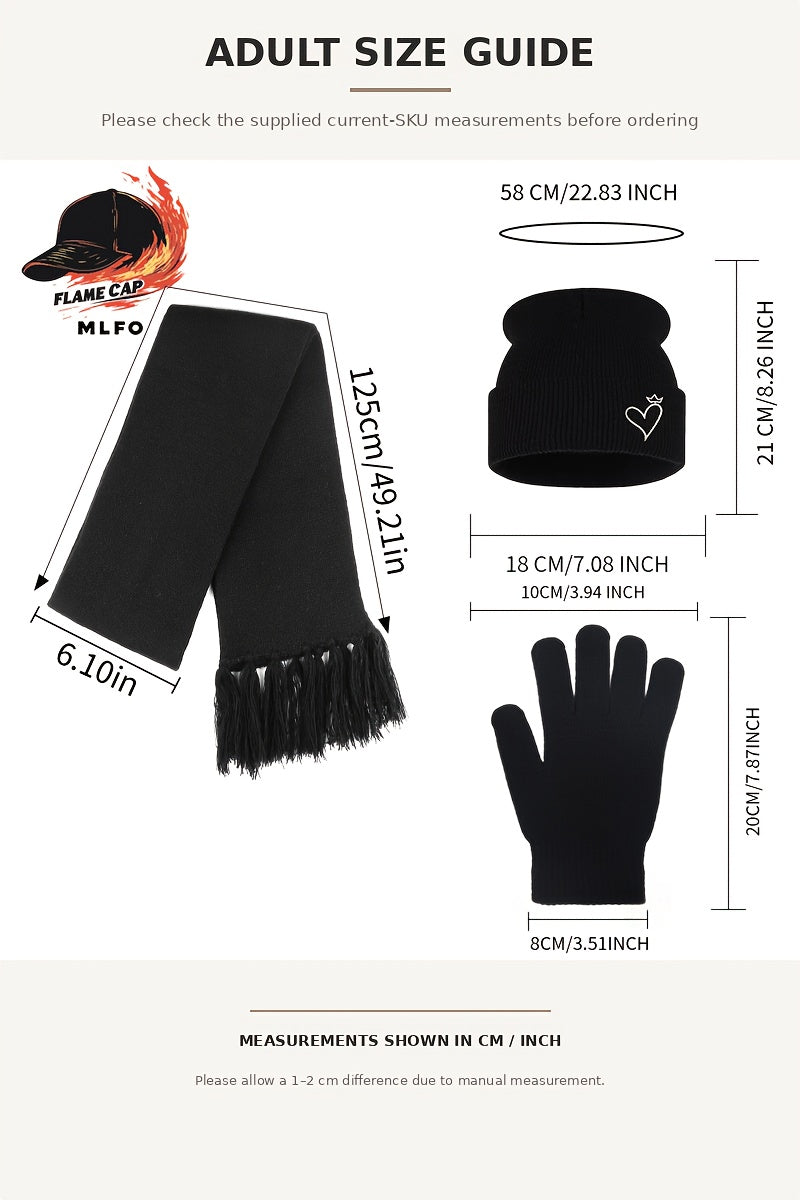 Ensemble 3 pièces — bonnet, écharpe et gants, blanc