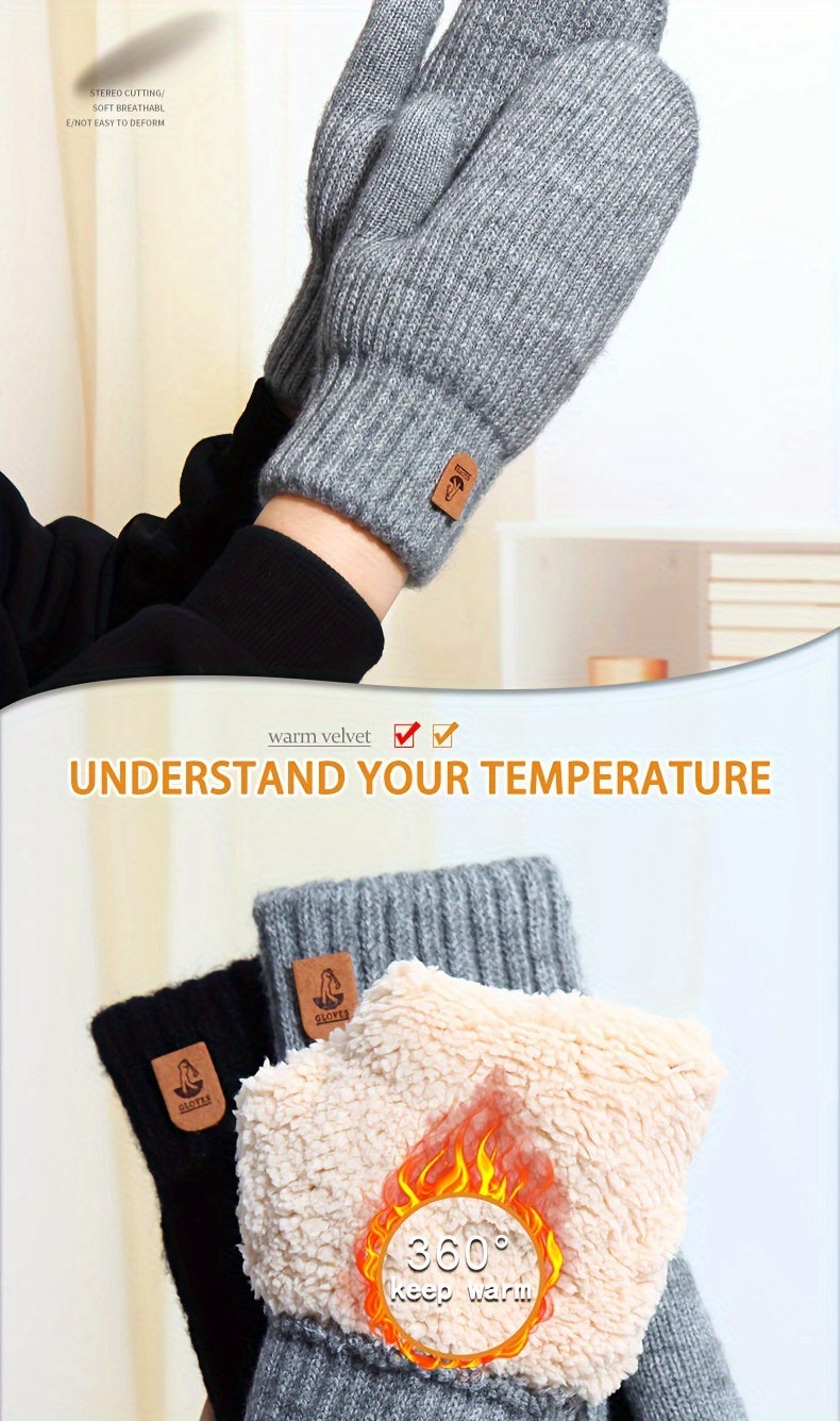 Gants mitaines doublés thermiques en laine, 4 coloris