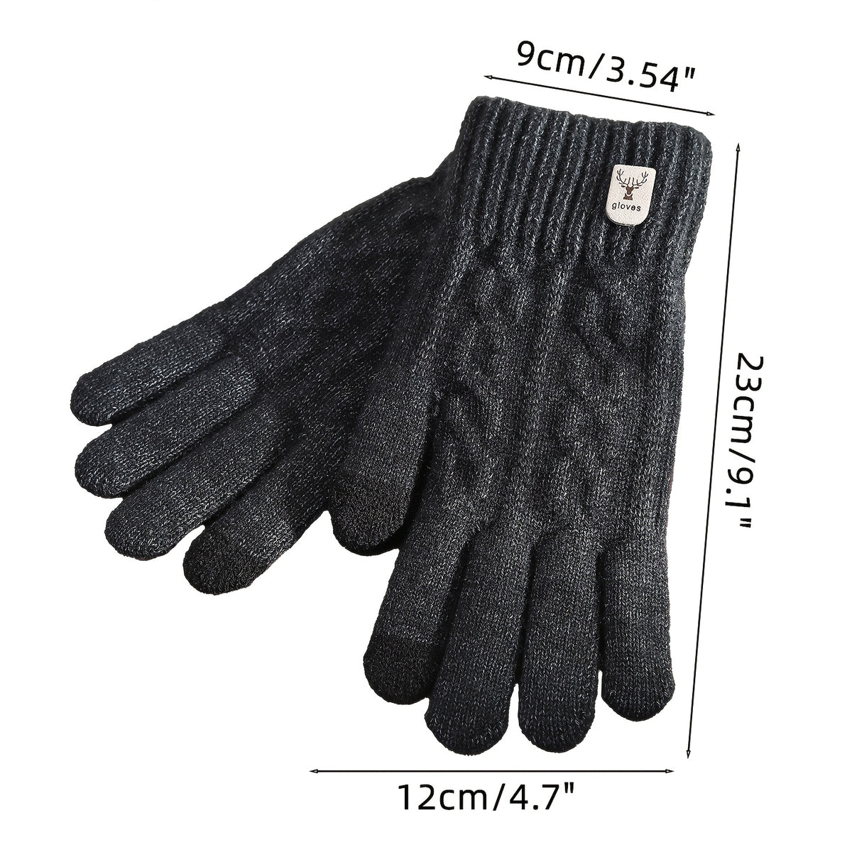 Gants tactiles en maille torsadée à étiquette cousue às rennes