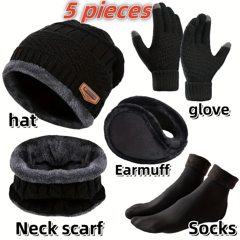 Ensemble 5 pièces — bonnet, tour de cou, gants, chaussettes et cache-oreilles