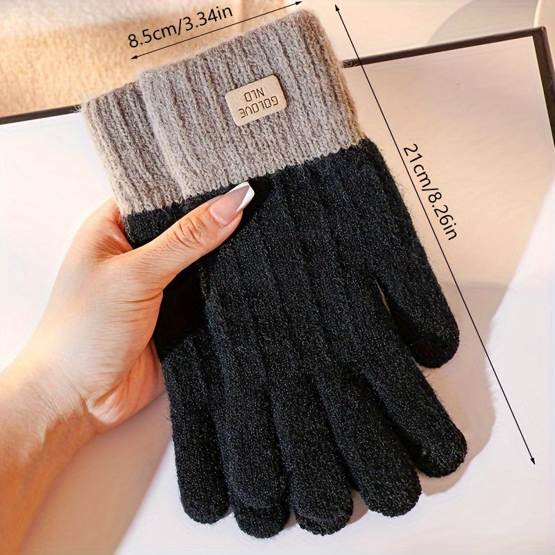 Gants à poignet côtelé à étiquette cousue en maille, café