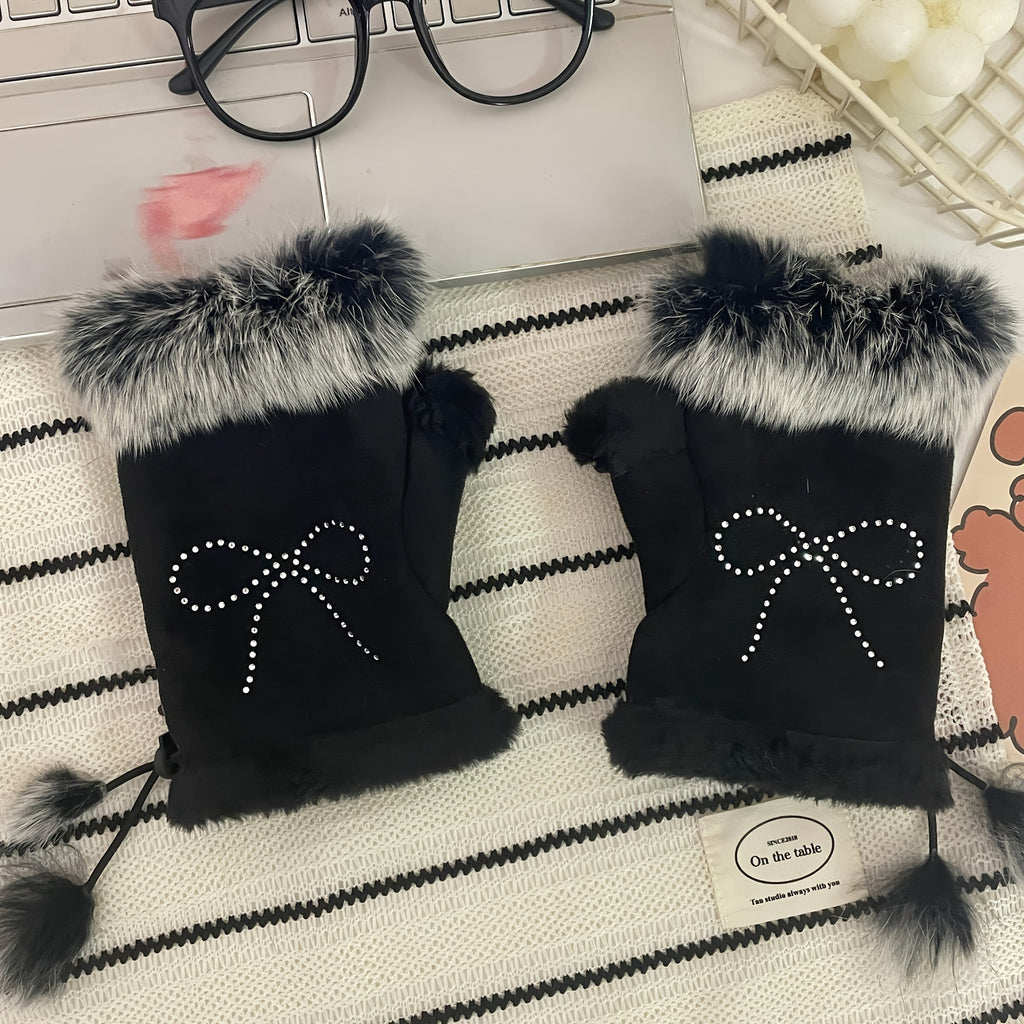 Gants sans doigts en maille, 2 coloris, blanc et noir brillant