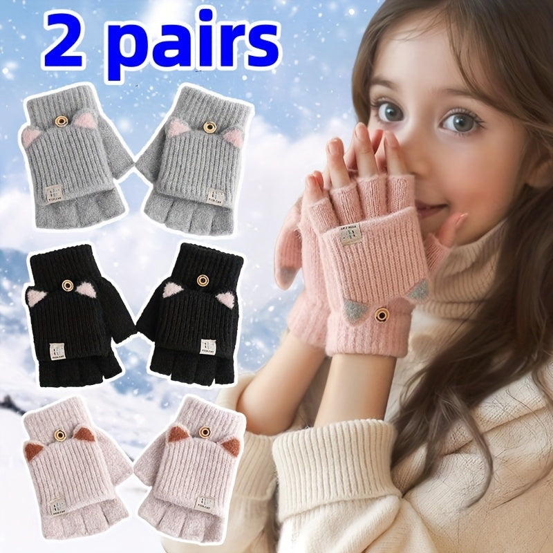 Gants sans doigts thermiques en maille, 8 coloris, automne-hiver