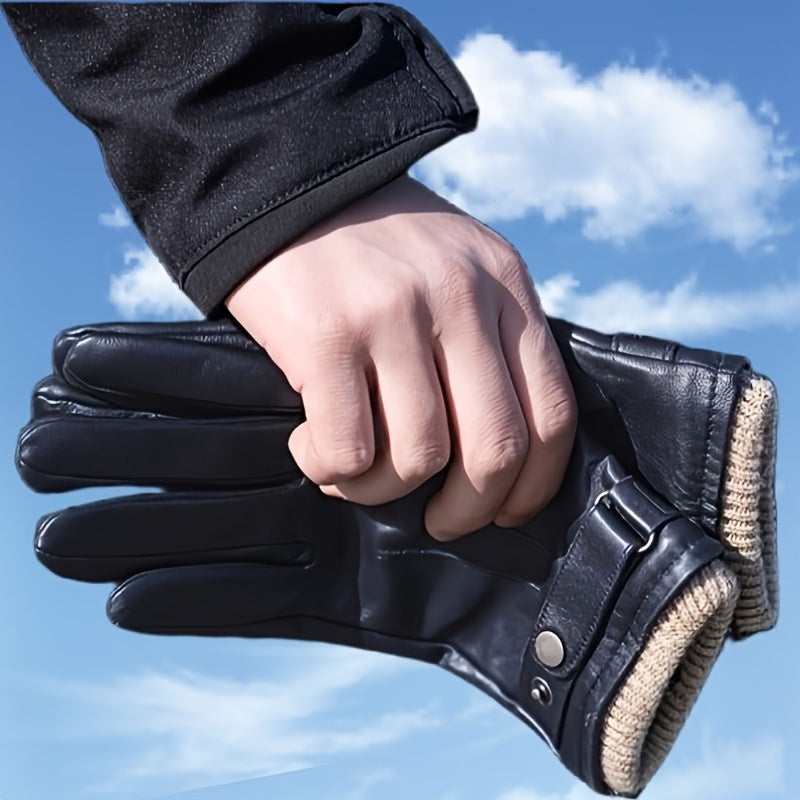 Gants tactiles thermiques en cuir, 2 coloris