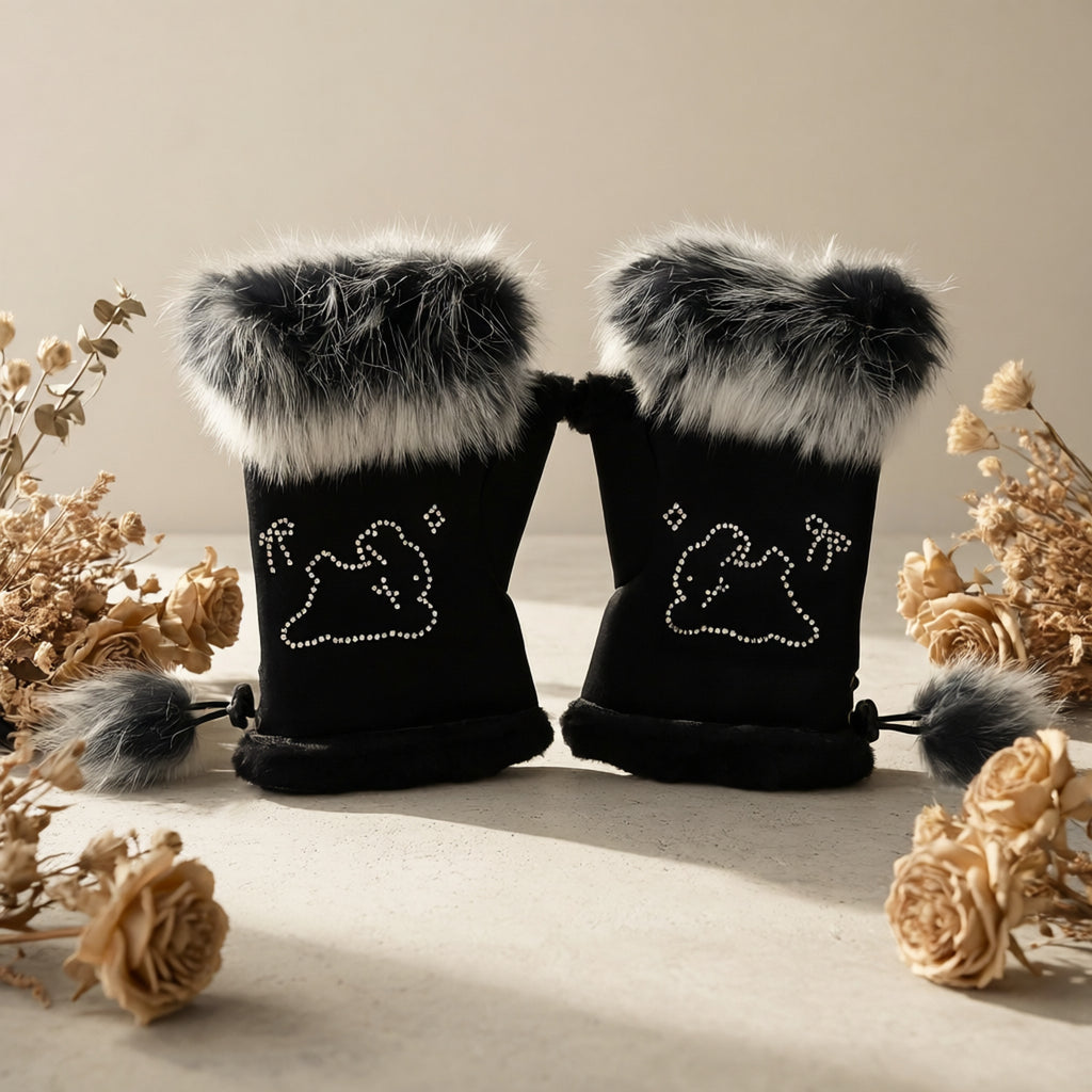 Gants sans doigts en maille, 2 coloris, blanc et noir