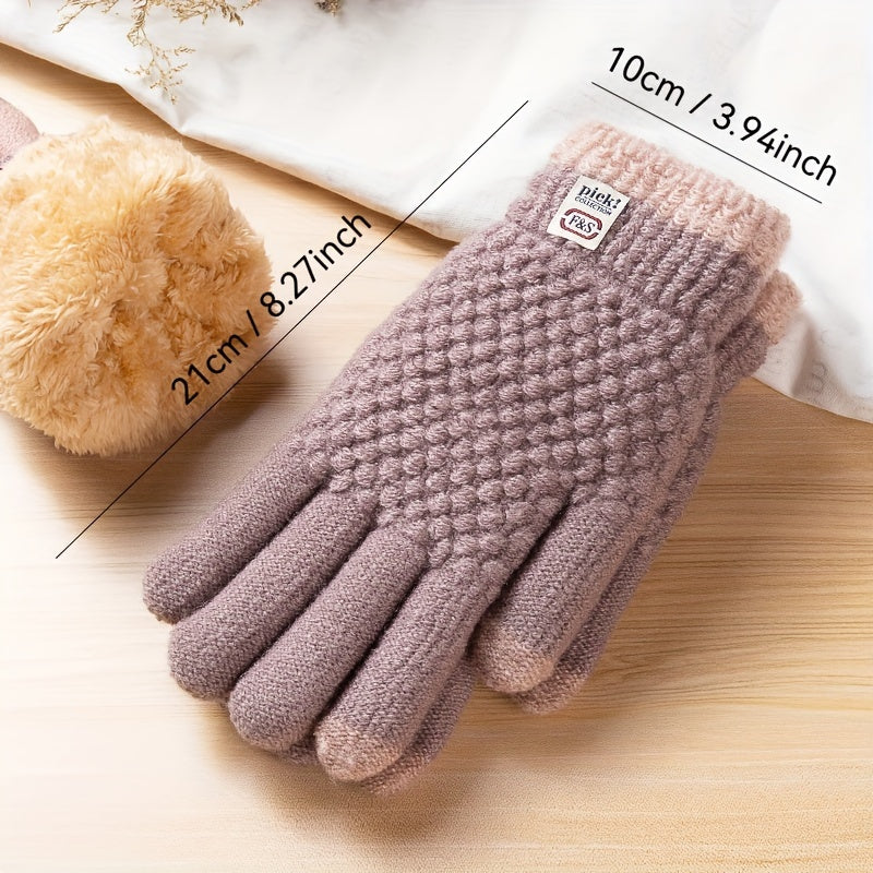 Gants à revers de fourrure à étiquette cousue en maille gaufrée