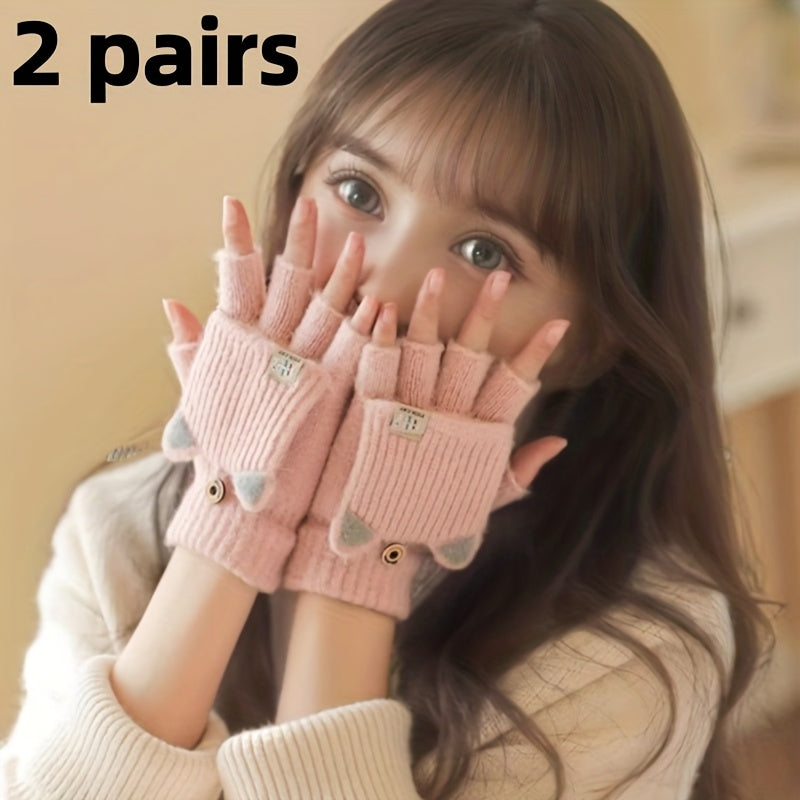 Gants sans doigts thermiques en maille, 8 coloris, automne-hiver