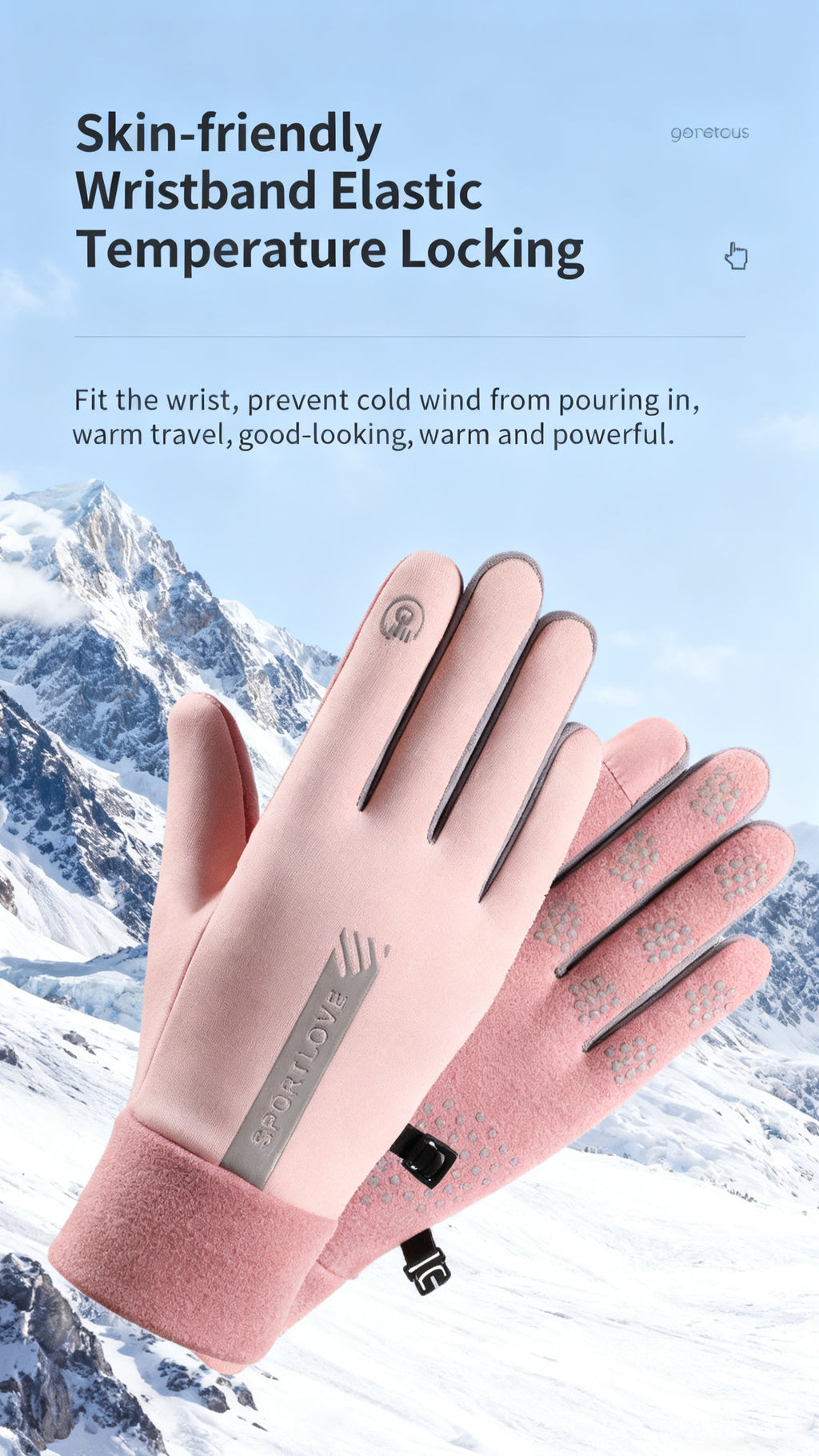 Gants coupe-vent thermiques en maille, 4 coloris, modèle femme-rose, modèle femme-gris rose