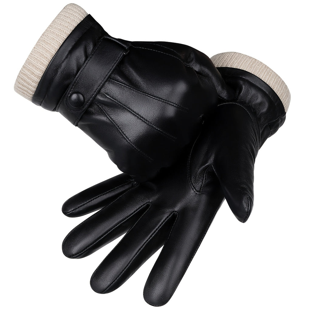 Gants coupe-vent doublés en cuir, noir