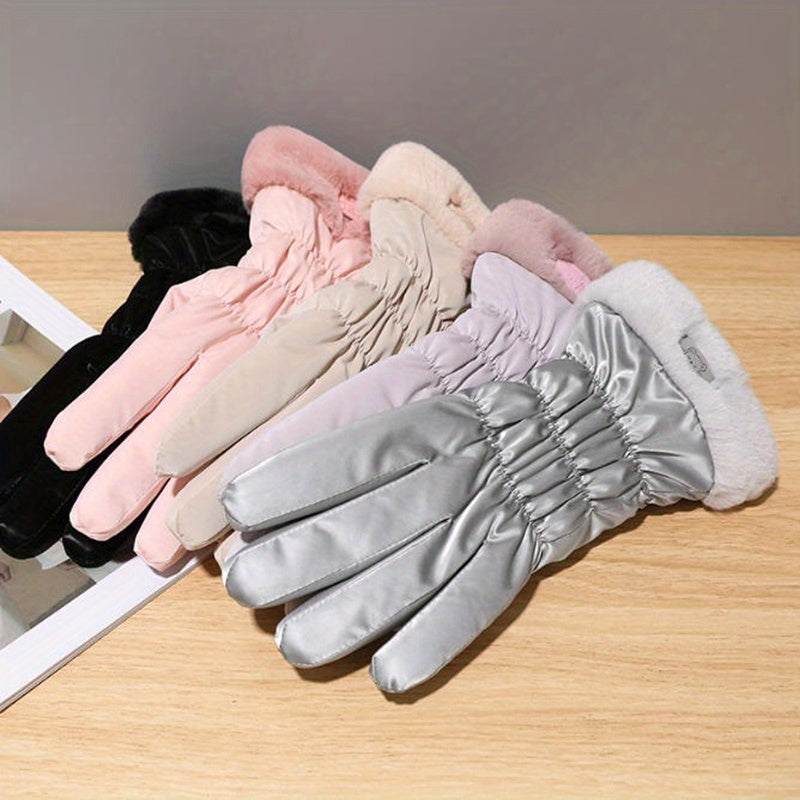 Gants de ski antidérapants à revers de fourrure