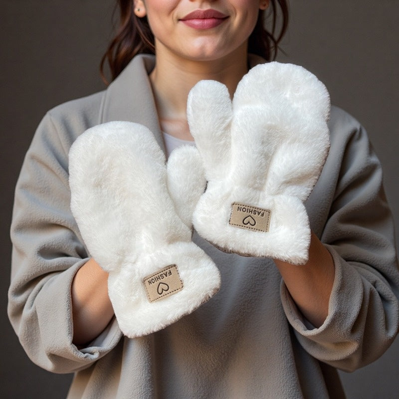 Moufles à étiquette cousue en peluche — lot de 2 paires