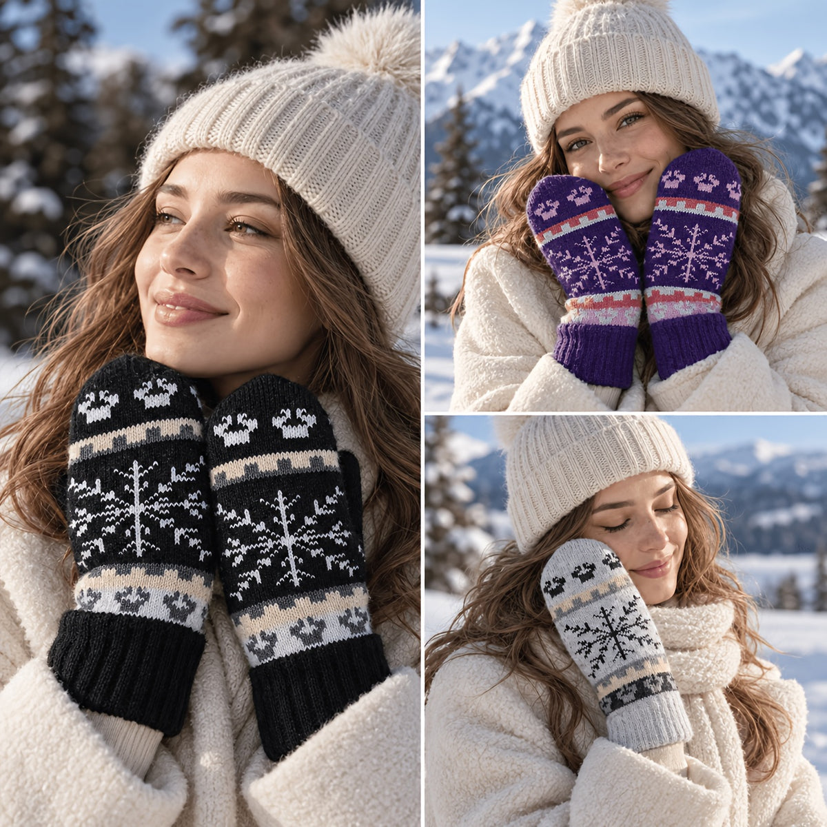 Gants mitaines en maille, 3 coloris