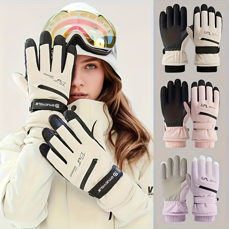 Gants de ski imperméables à poignet côtelé, beige homme