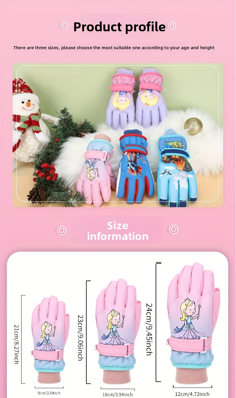 Gants de ski imperméables à sangle de poignet pour enfant às oursons