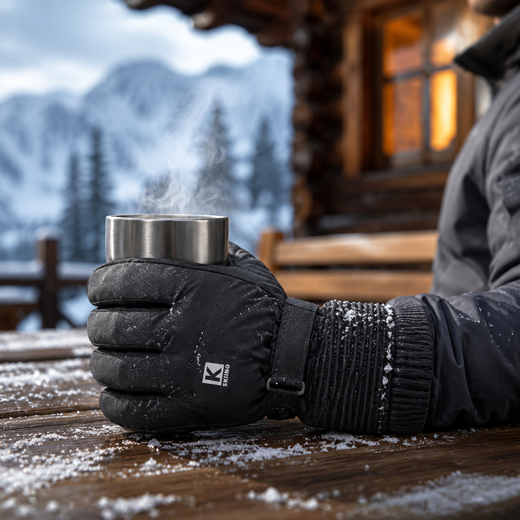 Gants de ski imperméables à sangle de poignet en maille, blanc