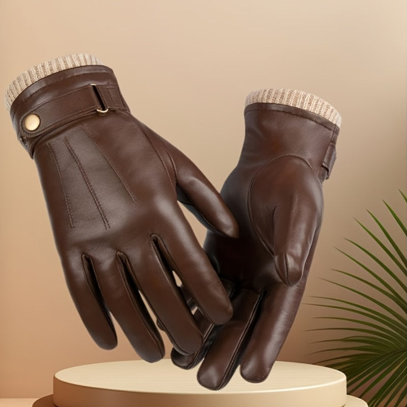 Gants tactiles thermiques en cuir, 2 coloris