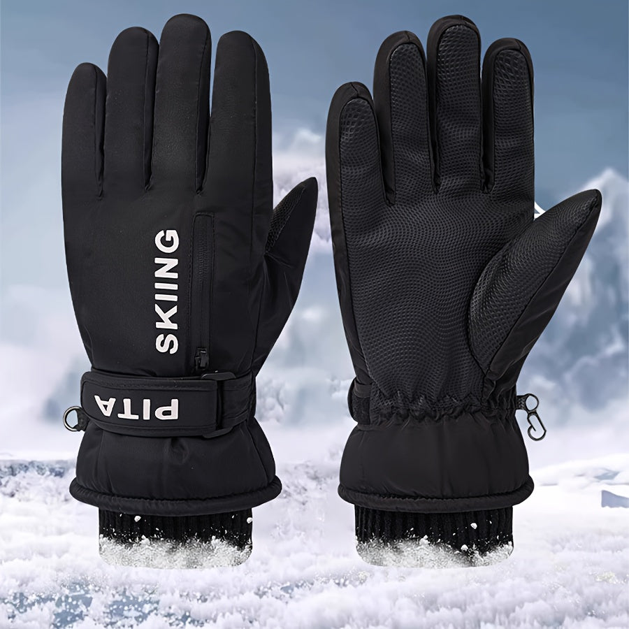 Gants de ski imperméables à sangle de poignet en maille à doublure polaire
