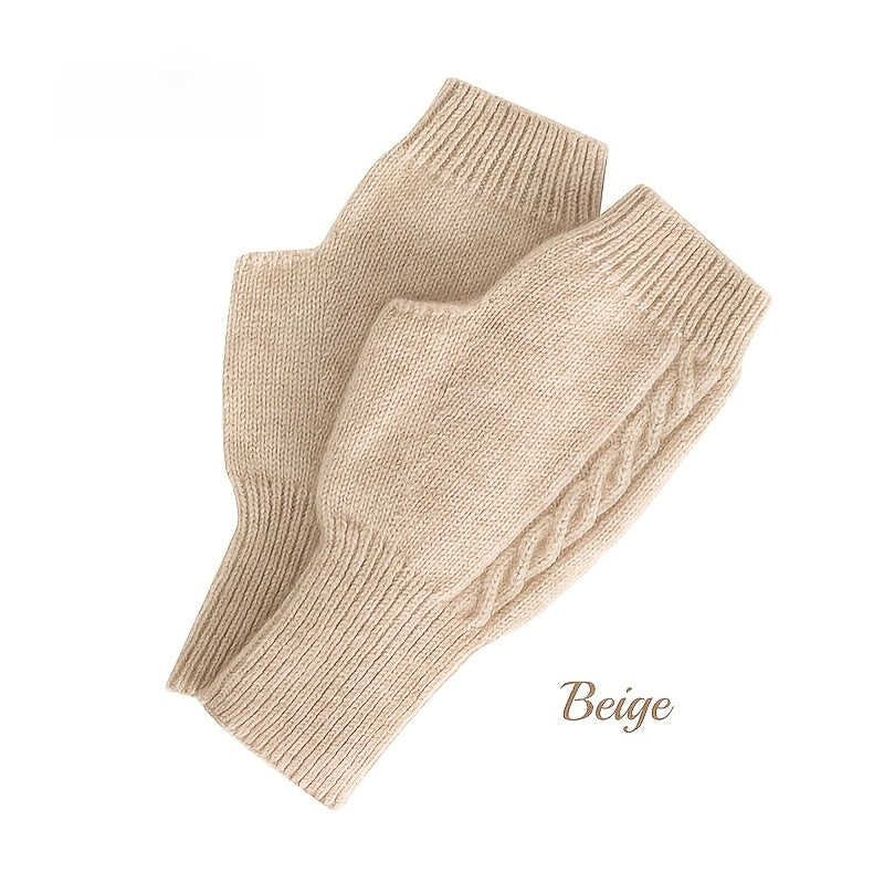 Manchons en maille torsadée à passage pour le pouce, beige