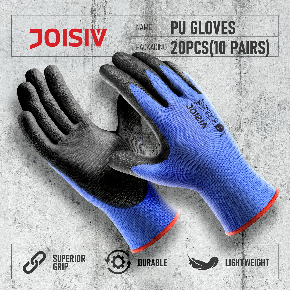 Gants de travail respirants en maille enduite — lot de 20 paires