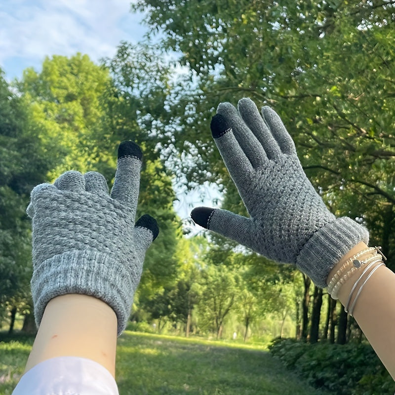 Gants doublés en maille, 3 coloris, rayé