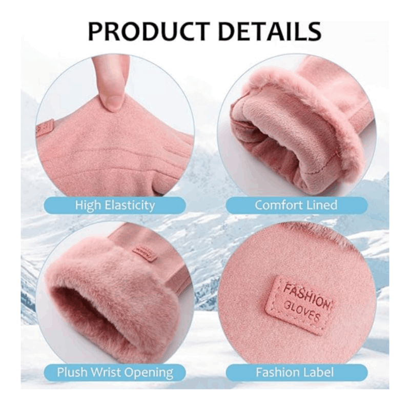 Gants tactiles à revers de fourrure en suédine à boucle